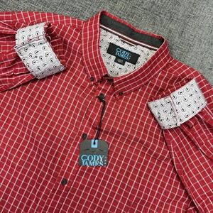 Cody James‎ Shirt Mens L Red Check Paisley Long Sleeve Button Western Flip Cuff